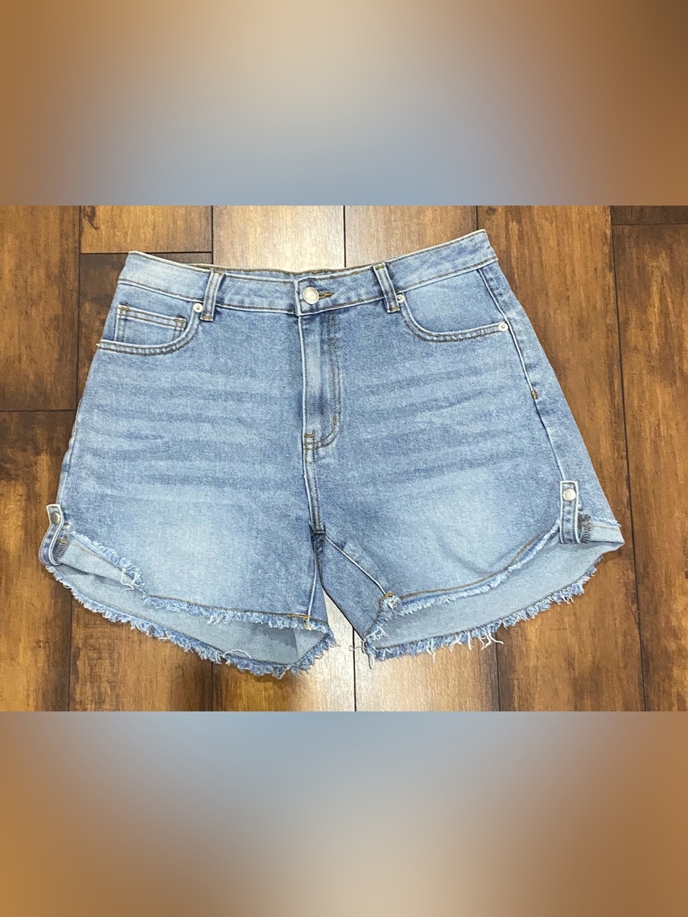 Grace & Lace Light Blue Denim Frayed Hem Shorts